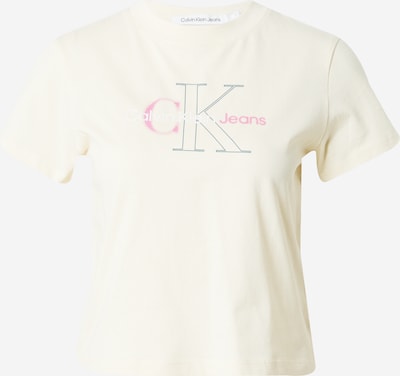 Calvin Klein Jeans T-shirt i kräm / cyanblå / ljusrosa / vit, Produktvy