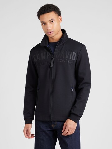 CAMP DAVID Zip-Up Hoodie in Black: front