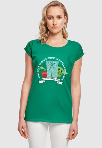 ABSOLUTE CULT Shirt 'The Mandalorian - Galaxy's Greetings' in Groen: voorkant