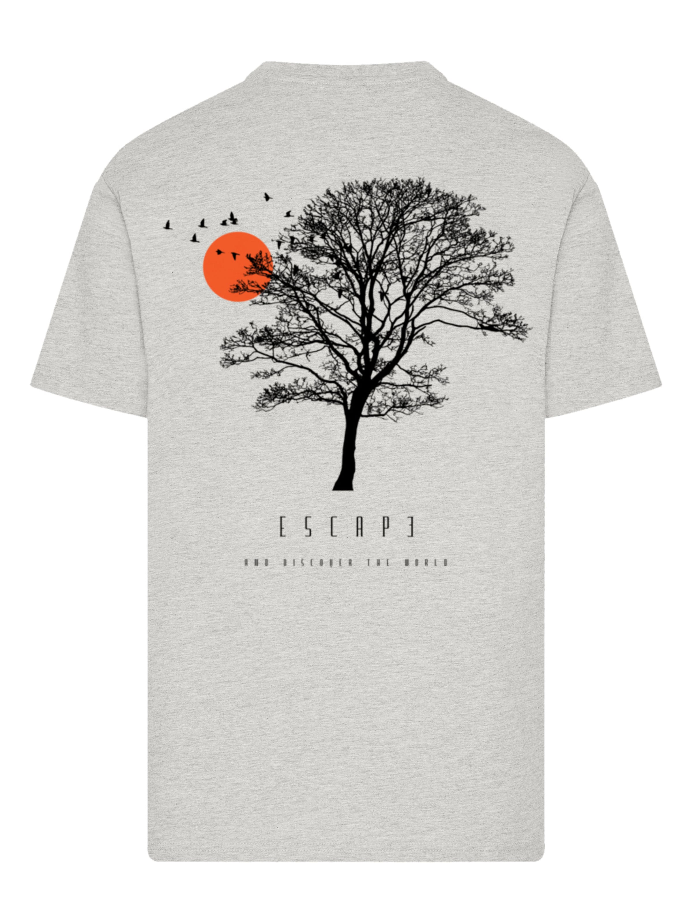 F4NT4STIC T-Shirt 'Escape Discover the World Tree Birds' in Grau: Vorderseite