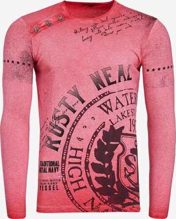 Rusty Neal Longshirt Oil Washed mit Knopfleiste in Rot: predná strana