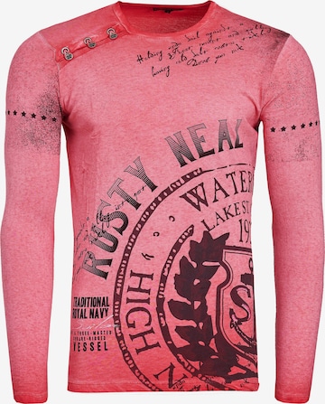 Rusty Neal Longshirt Oil Washed mit Knopfleiste in Rot: predná strana