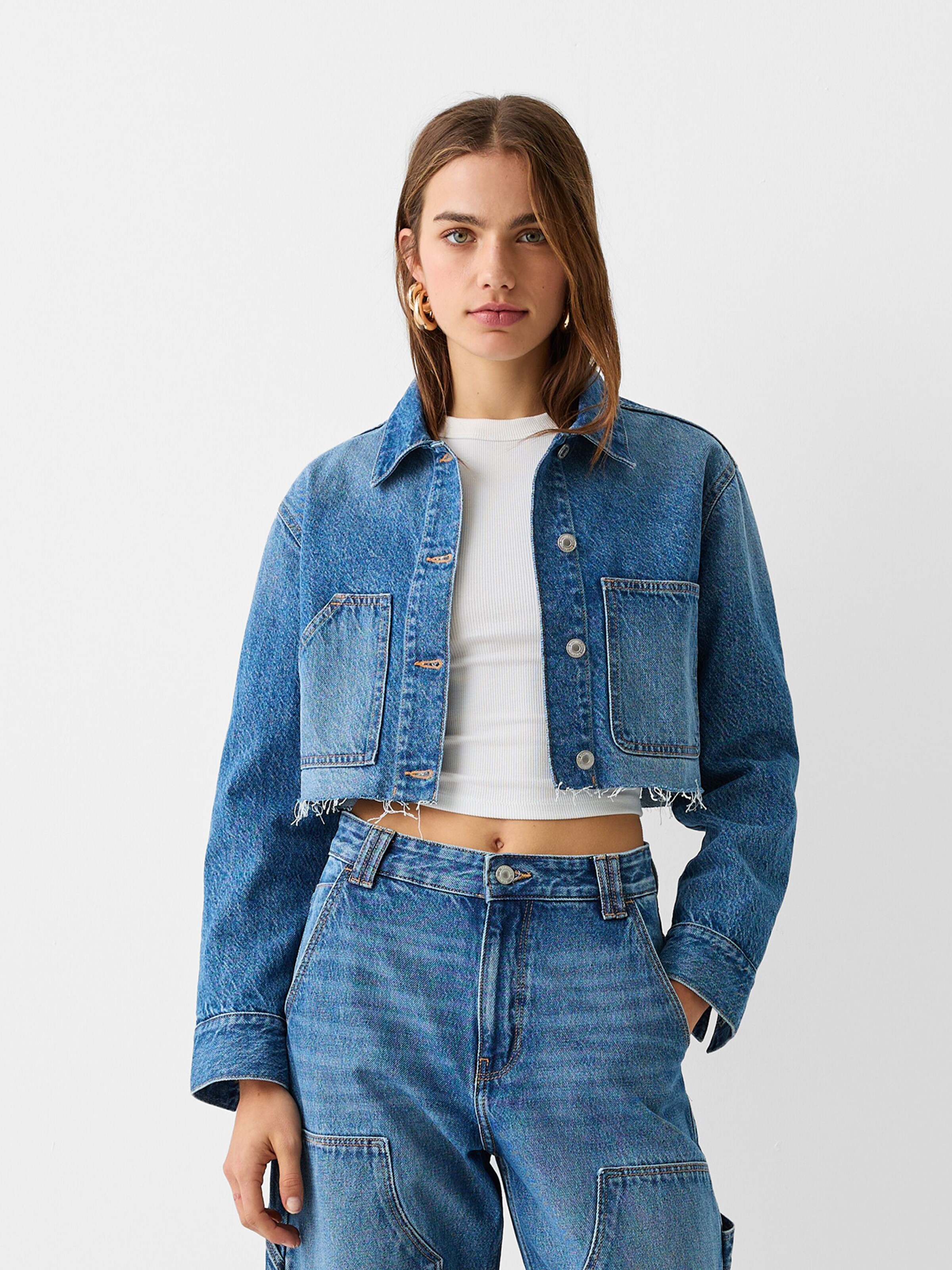 Cropped denim jacket bershka online