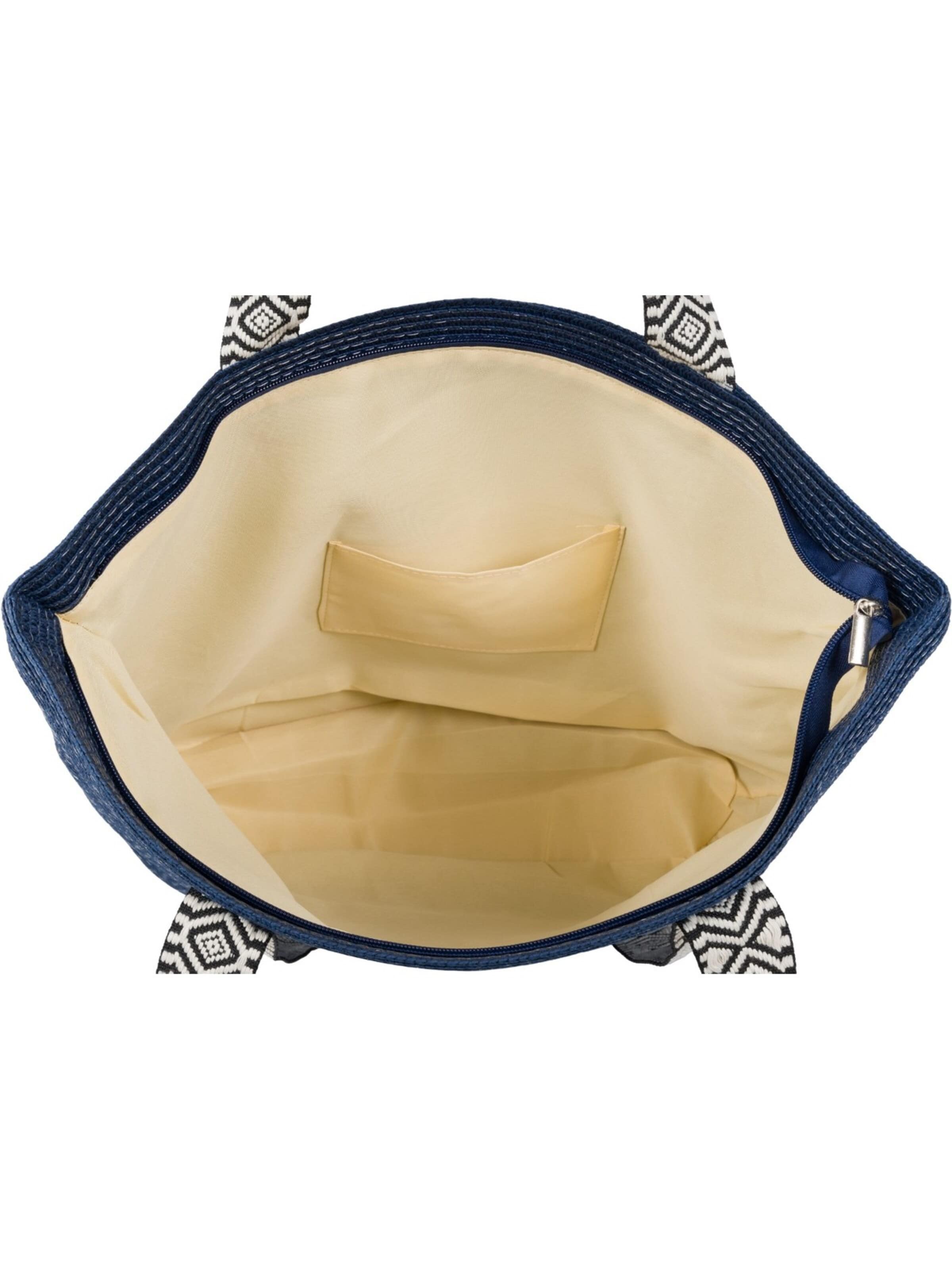 styleBREAKER Strandtasche 'Papierstroh Strandtasche Azteken Muster'‌‌‌ in Blau
