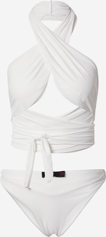 balts Misspap Augsta apkakle Bikini: no priekšpuses