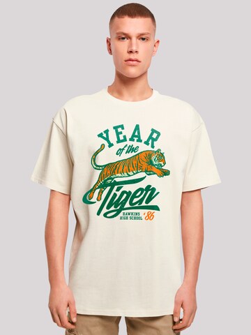 F4NT4STIC Shirt 'Stranger Things Hawkins Year of The Tiger 86 Netflix TV Series' in Beige: front