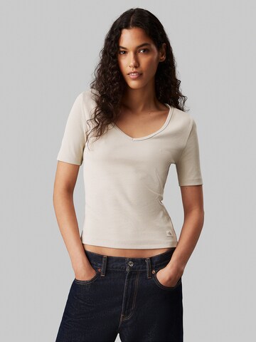 T-shirt Calvin Klein Jeans en beige : devant