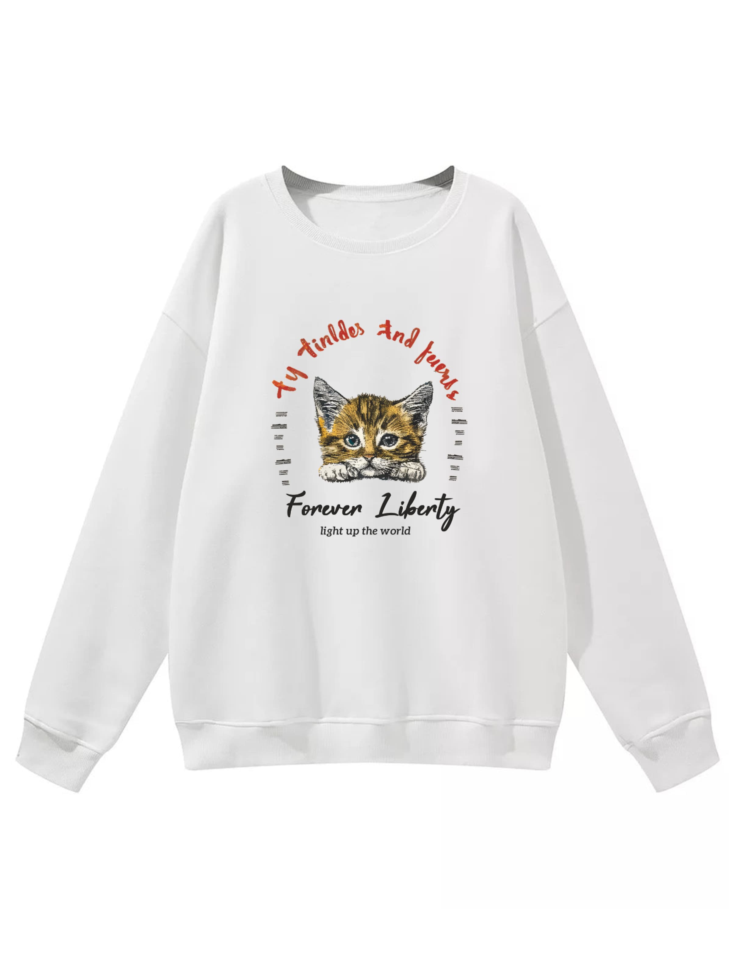 Felpa 'Women's Crew Neck Sweatshirt with Cat Print & Fleece Lining for Autumn/Winter' di GORHEY in bianco