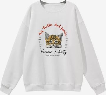 GORHEY Sweatshirt 'Women's Crew Neck Sweatshirt with Cat Print & Fleece Lining for Autumn/Winter' in Wit: voorkant