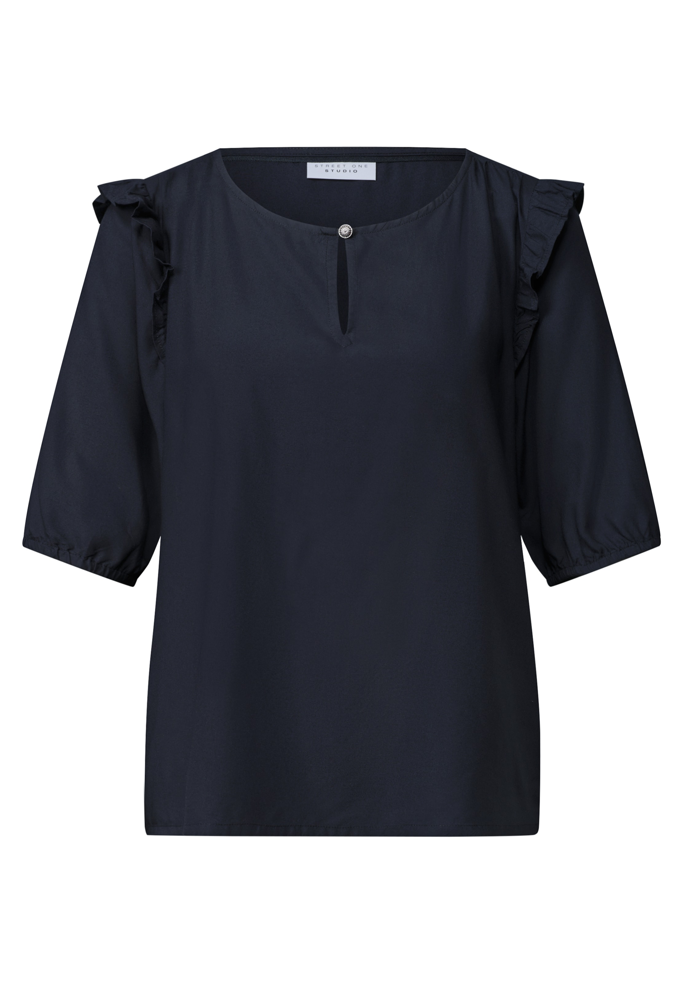 Street One Studio Kurzarm Bluse mit Volant-Details in XS in dunkelblau, Produktansicht