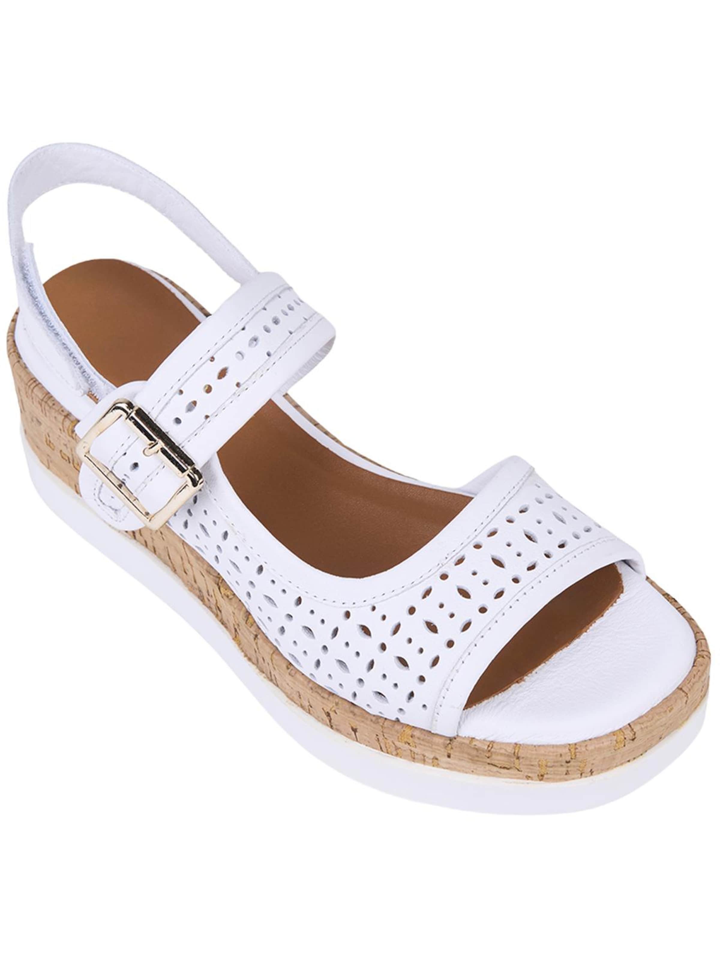 Desa - Sandalias de dedo 'DESA Damen-Keilsandalen aus perforiertem Leder' en blanco