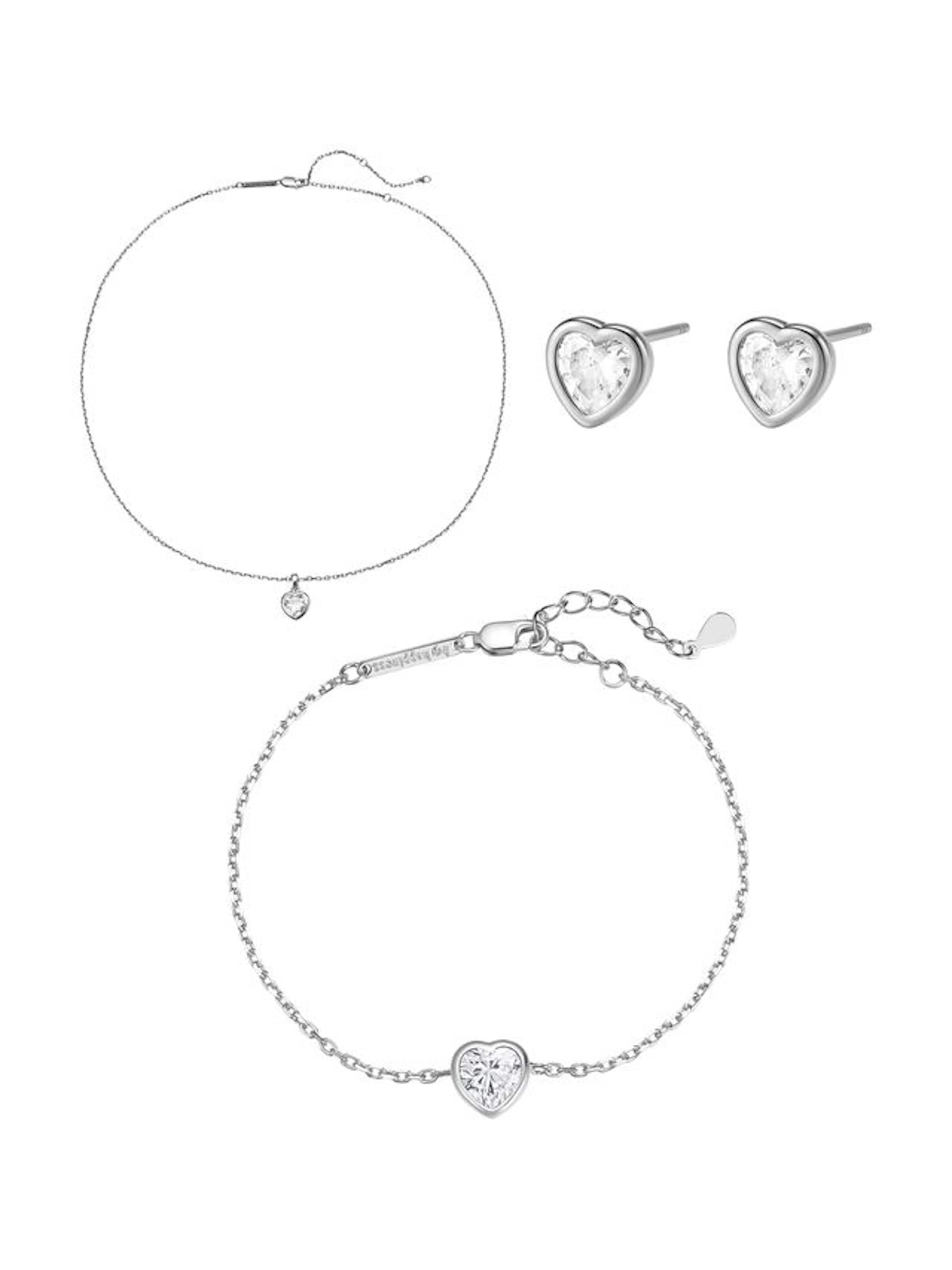Hey Happiness - Conjunto de joyería 'Shine Heart' en plata: frente