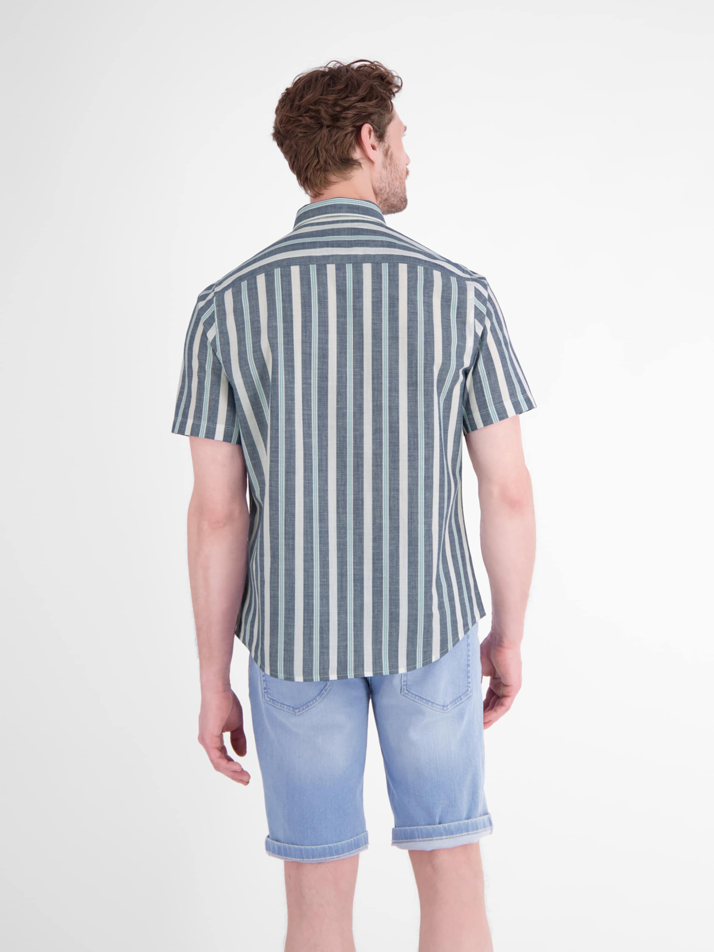 LERROS Regular Fit Kurzarmhemd modisch gestreift aus reiner Baumwolle in Blau