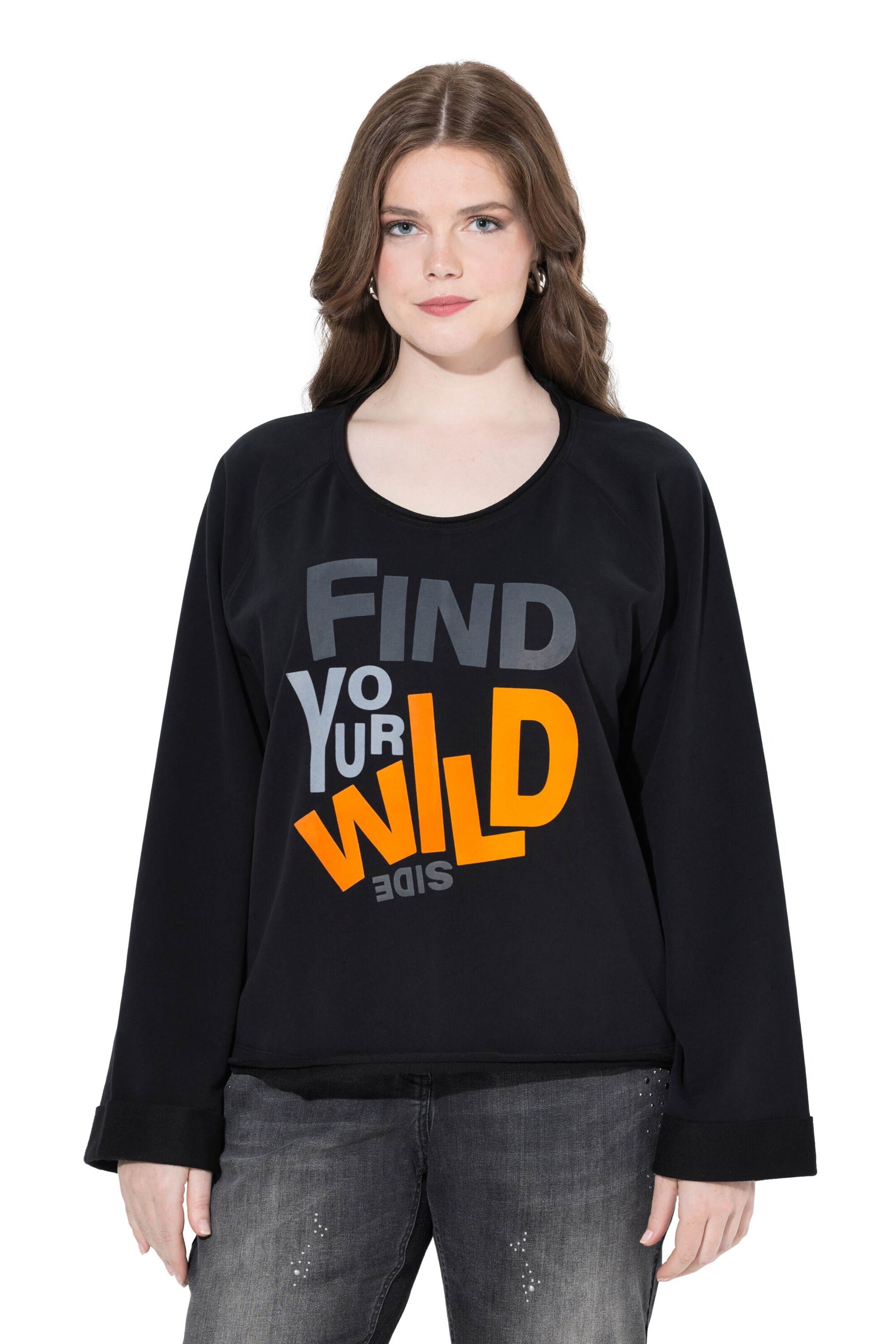 Ulla Popken Sweatshirt in Zwart: voorkant