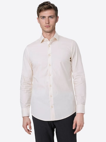 PIERRE CARDIN Slim fit Business shirt in Beige: front