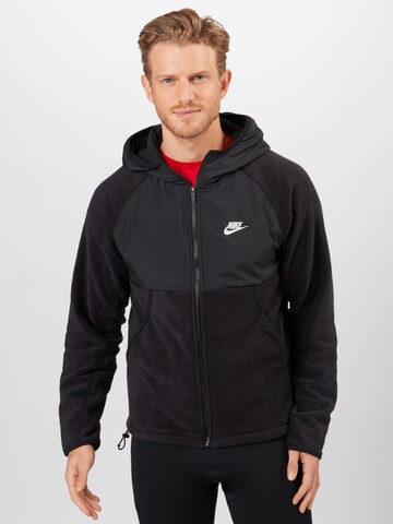 Nike SportswearRegular Fit Flis jakna - crna boja: prednji dio