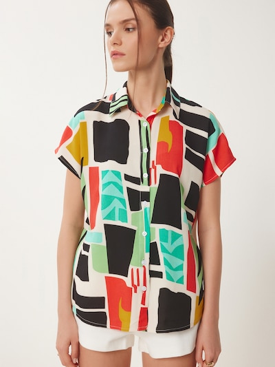 Happiness İstanbul Blus i S i mörkgul / mint / knallröd / svart, Produktvy