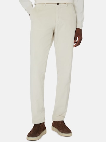 Boggi Milano Slim fit Trousers with creases in Beige: front