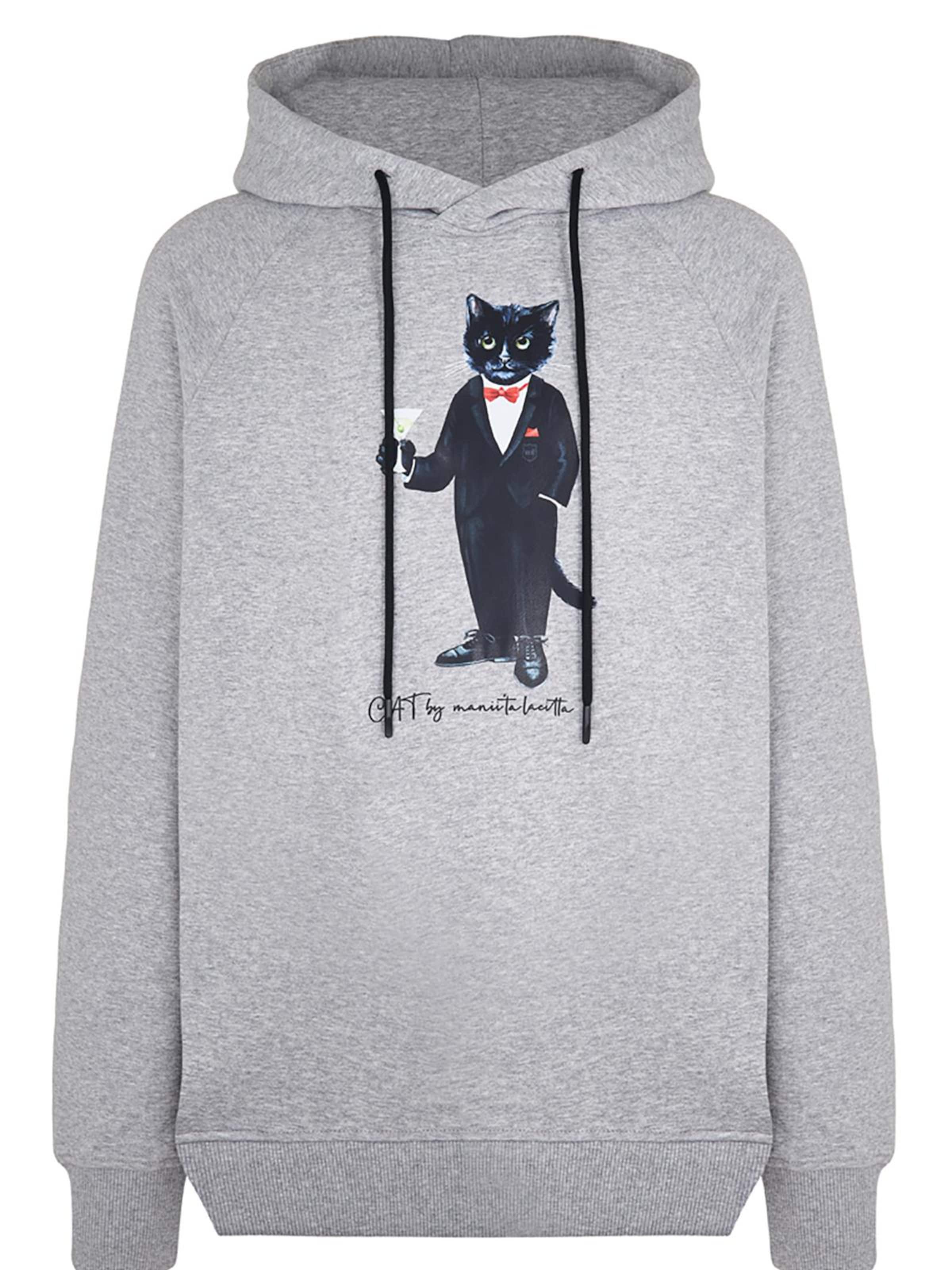 Felpa 'Dandy Cat' di Cat e Lolette in grigio: frontale