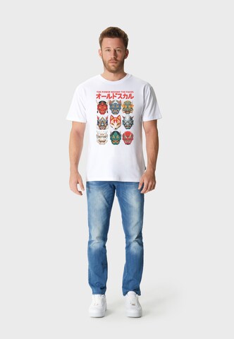 Oldskull Shirt 'Asian Iconic Japanese Masks Graphic' in Wit