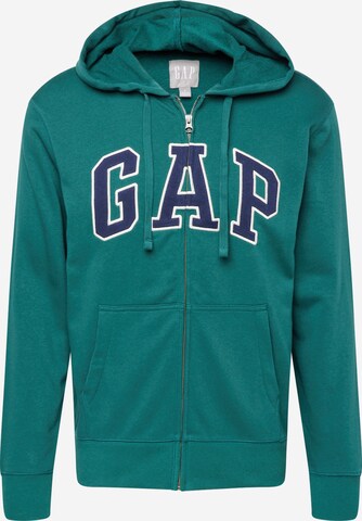 GAP Regular fit Zip-Up Hoodie 'ARCH' in Green: front