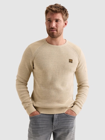 PME Legend Trui 'Pullover in cotton mélange with flight pocket' in Beige: voorkant