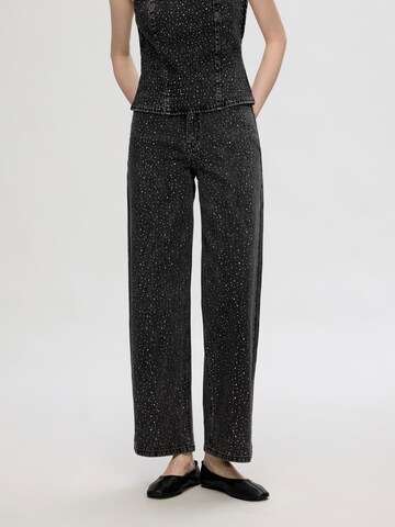 Wide Leg Jean 'SLFMarley-Merle' SELECTED en noir : devant