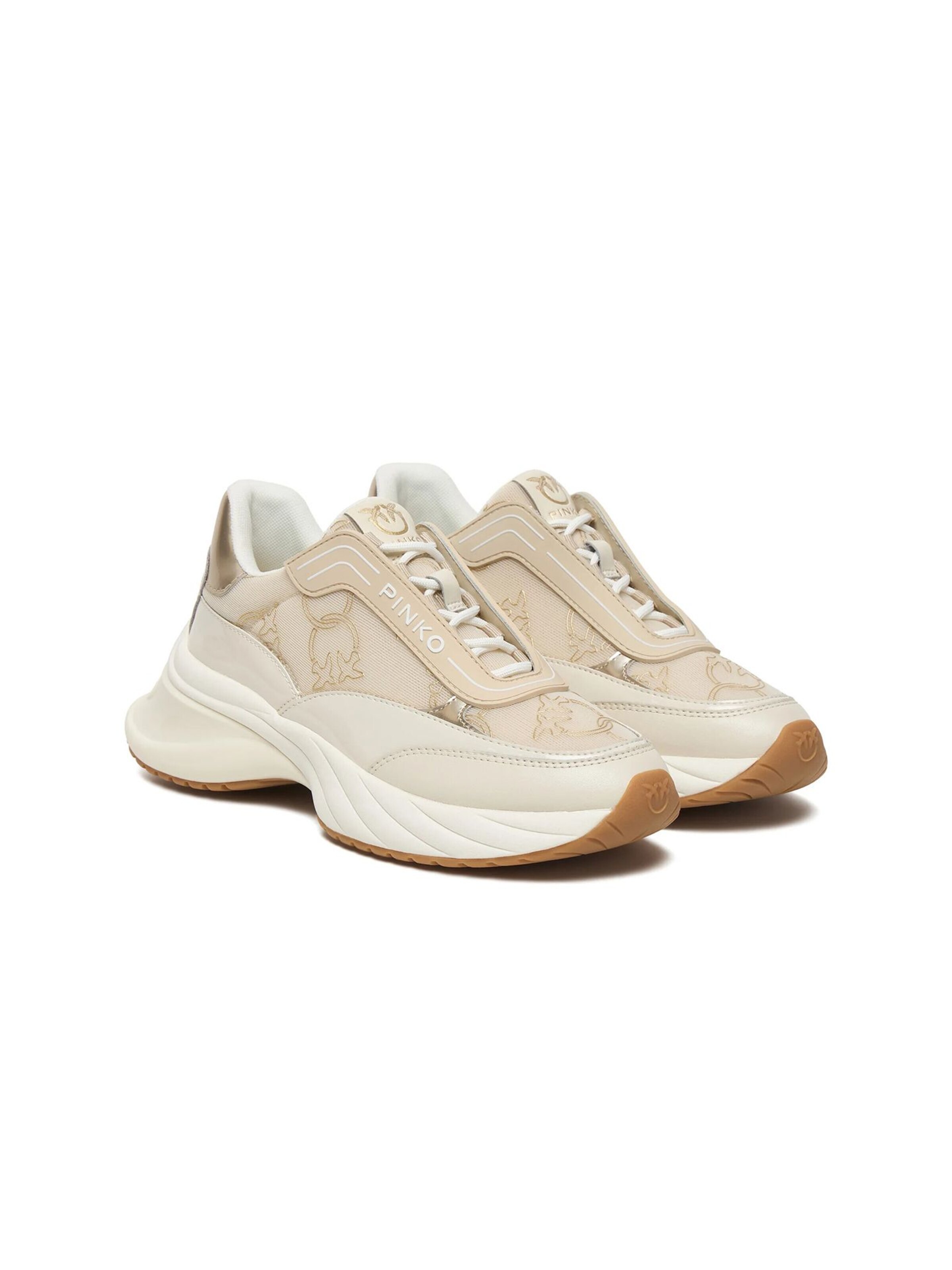 PINKO Sneakers laag 'Ariel 19 - Sneaker Calf Leather/Patent/Monogram Net' in Beige