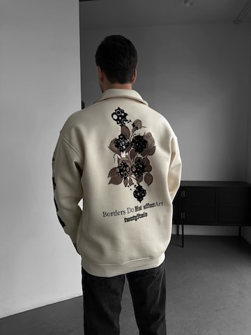 Sweat-shirt 'Oversize Half-Zip Graphic Sweatshirt - Beige' Kleidermafia en beige