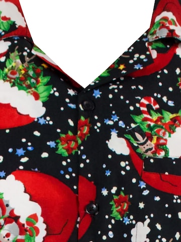 King Kameha Regular Fit Hemd 'Christmas Flying Hats' in Schwarz