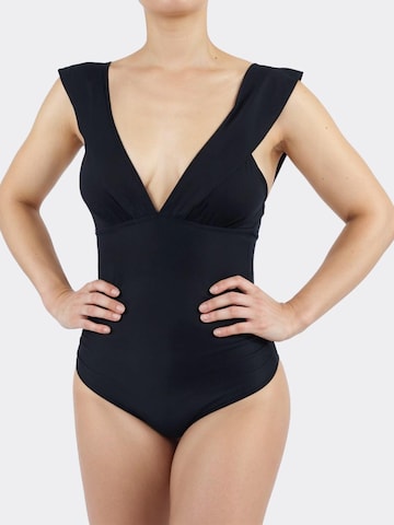 MYLILY Badeanzug 'Perioden Badeanzug mit Rüschen'‌‌‌‌‌‌‌ in Schwarz: Vorderseite