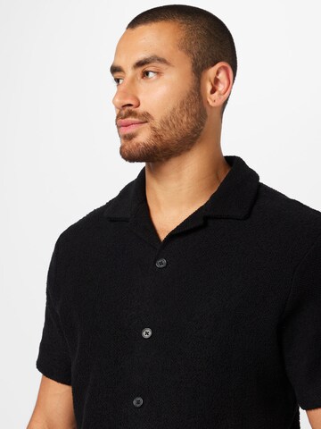 WEEKDAY Comfort fit Button Up Shirt in Black