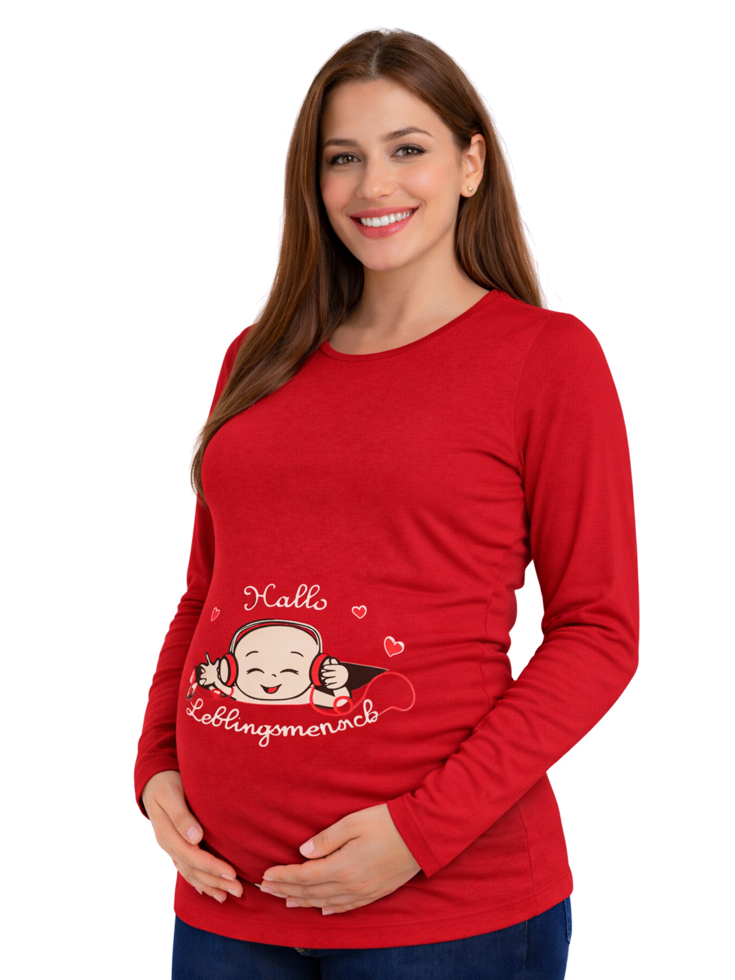 M.M.C. Shirt 'Hallo Lieblingsmensch Umstandslangarmshirt' in Red