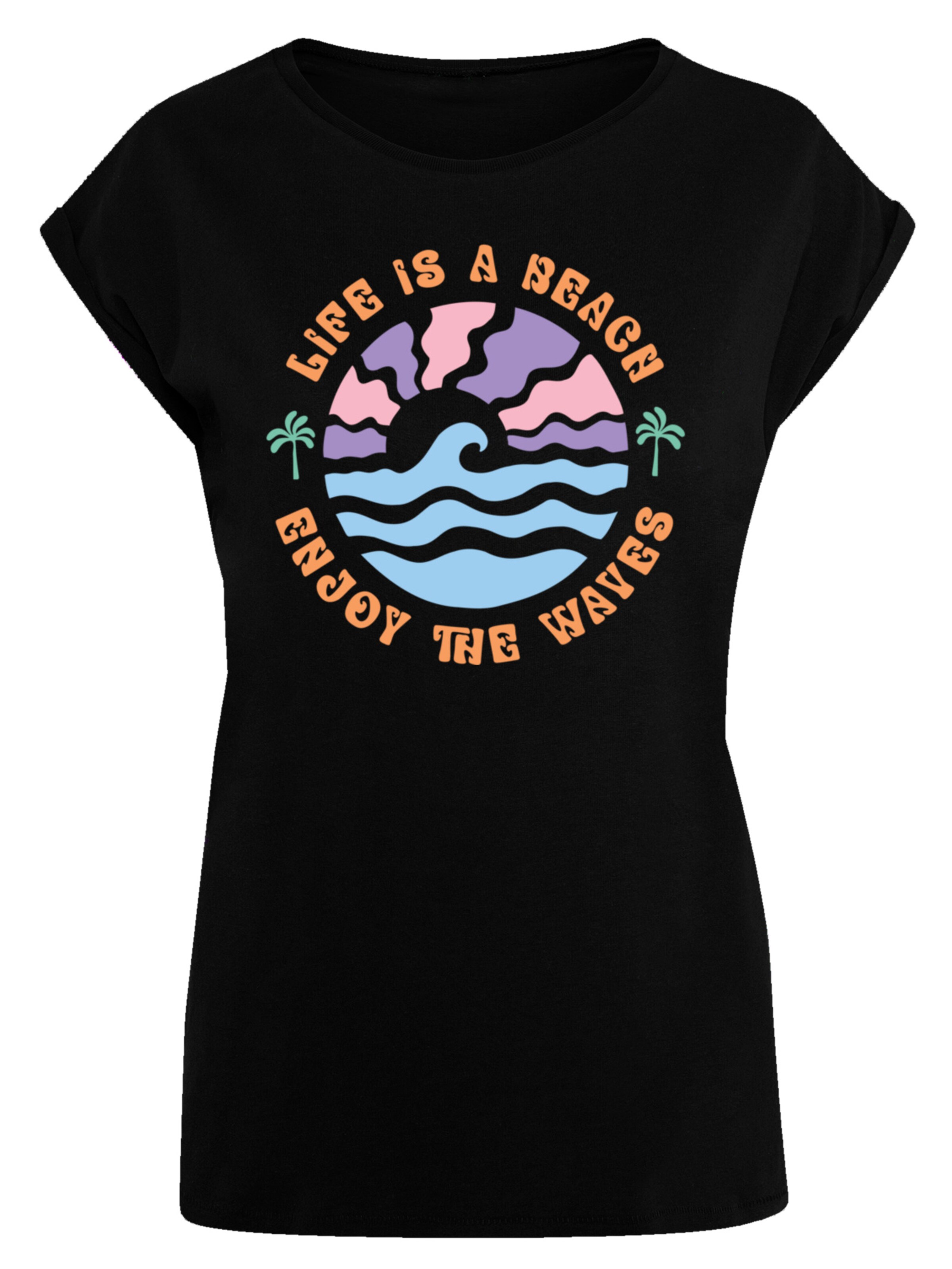 F4NT4STIC T-Shirt 'Life Is A Beach Enjoy The Waves' in Schwarz: Vorderseite