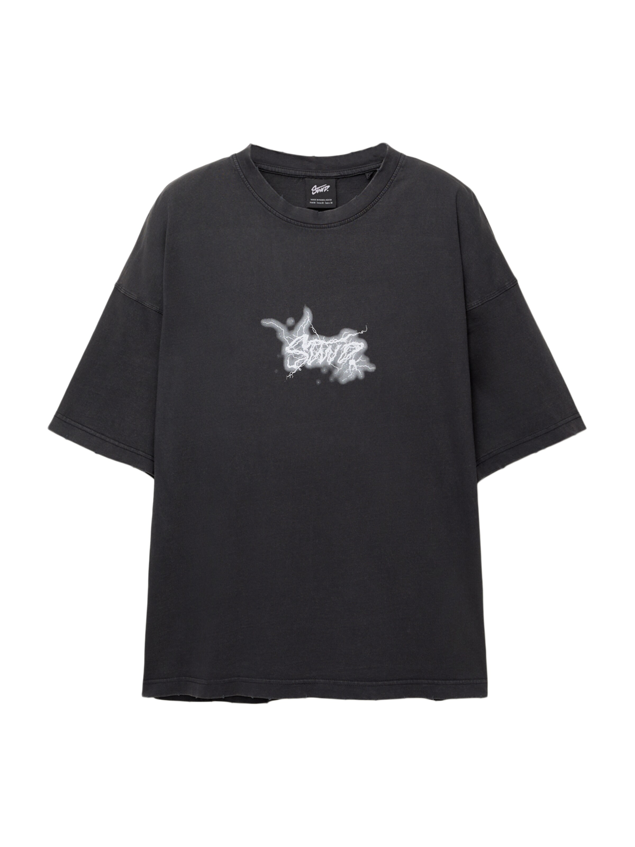 Pull&Bear Тениска 'STWD UNDER LIGHTBULB' в черно: отпред