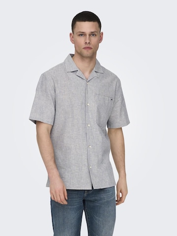 Only & Sons Comfort fit Button Up Shirt in Blue: front