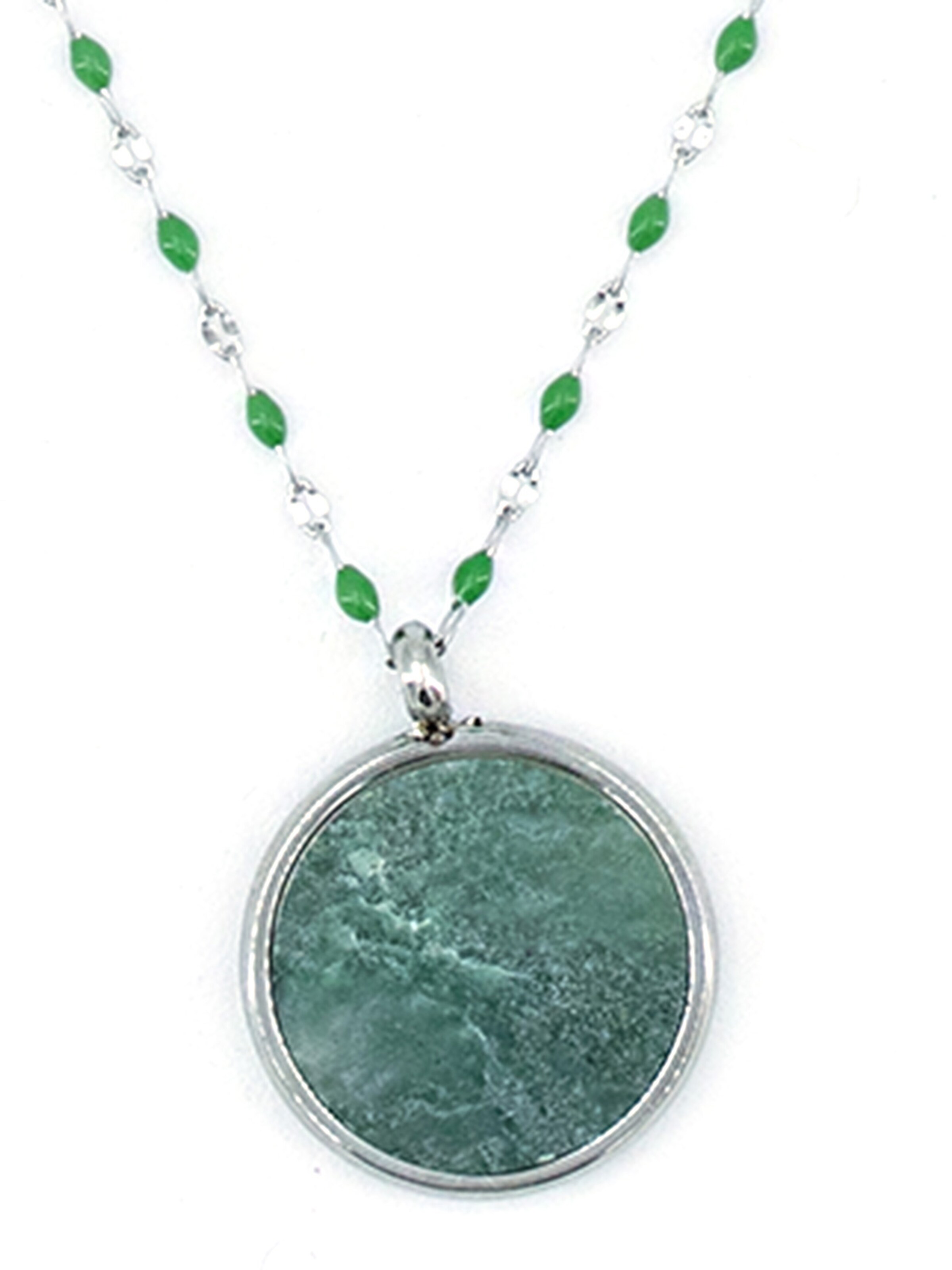 Sergio Engel Kette 'Beach Kette 03 Farbig akzentuierte Edelstahlkette mit Natursteinanhänger'‌‌‌ in Grün