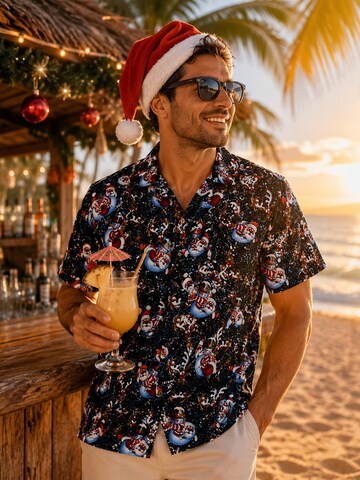 Regular fit Camicia 'Christmas Snowflakes' di King Kameha in nero