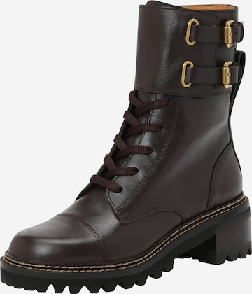 See by Chloé Lace-up bootie 'Mallory' in Brown: front