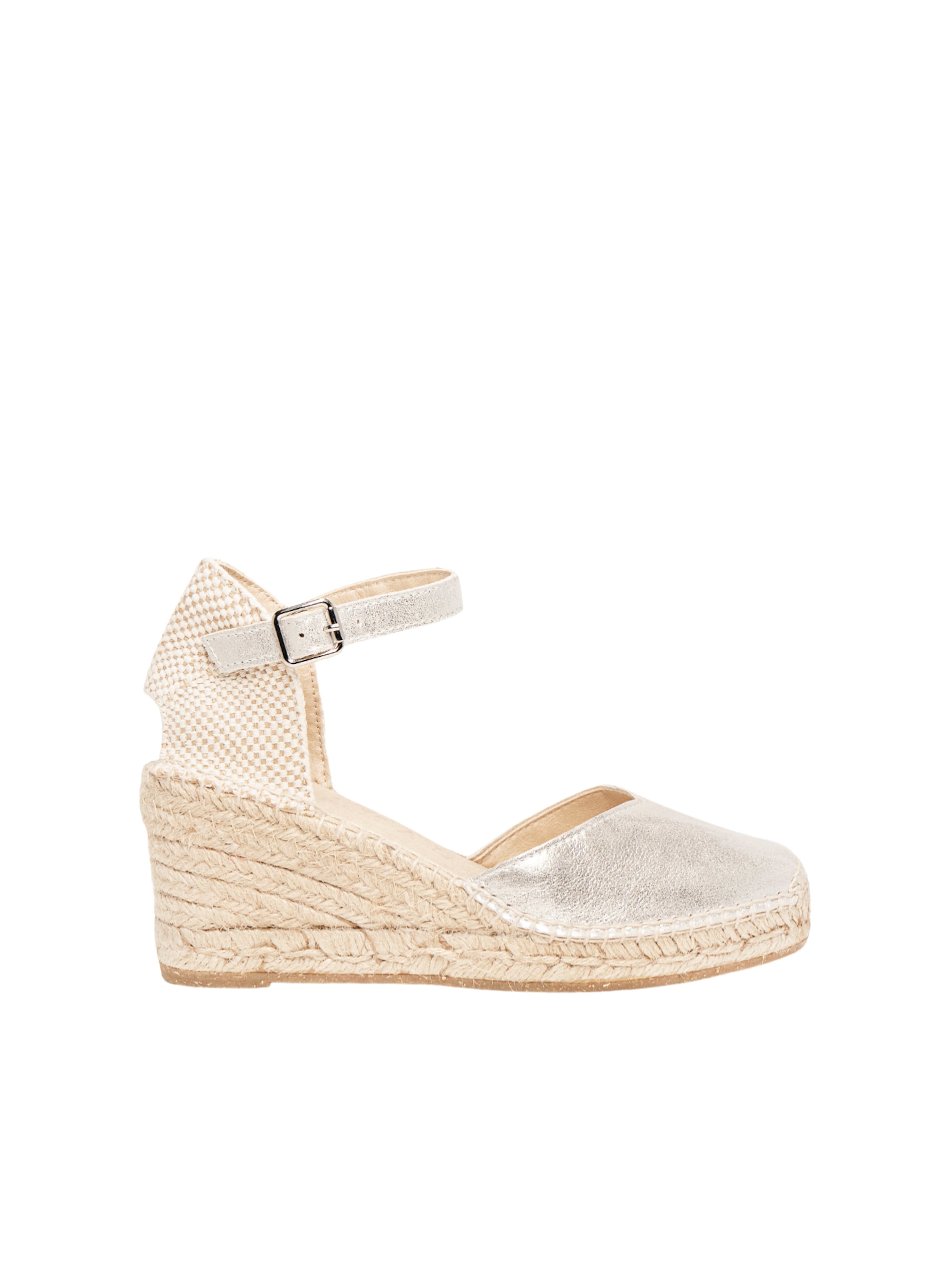 Alhamas - Sandalias con hebilla 'Alpargata Cuña 7 cm' en plata: frente
