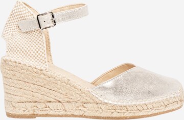 Alhamas - Sandalias con hebilla 'Alpargata Cuña 7 cm' en plata: frente