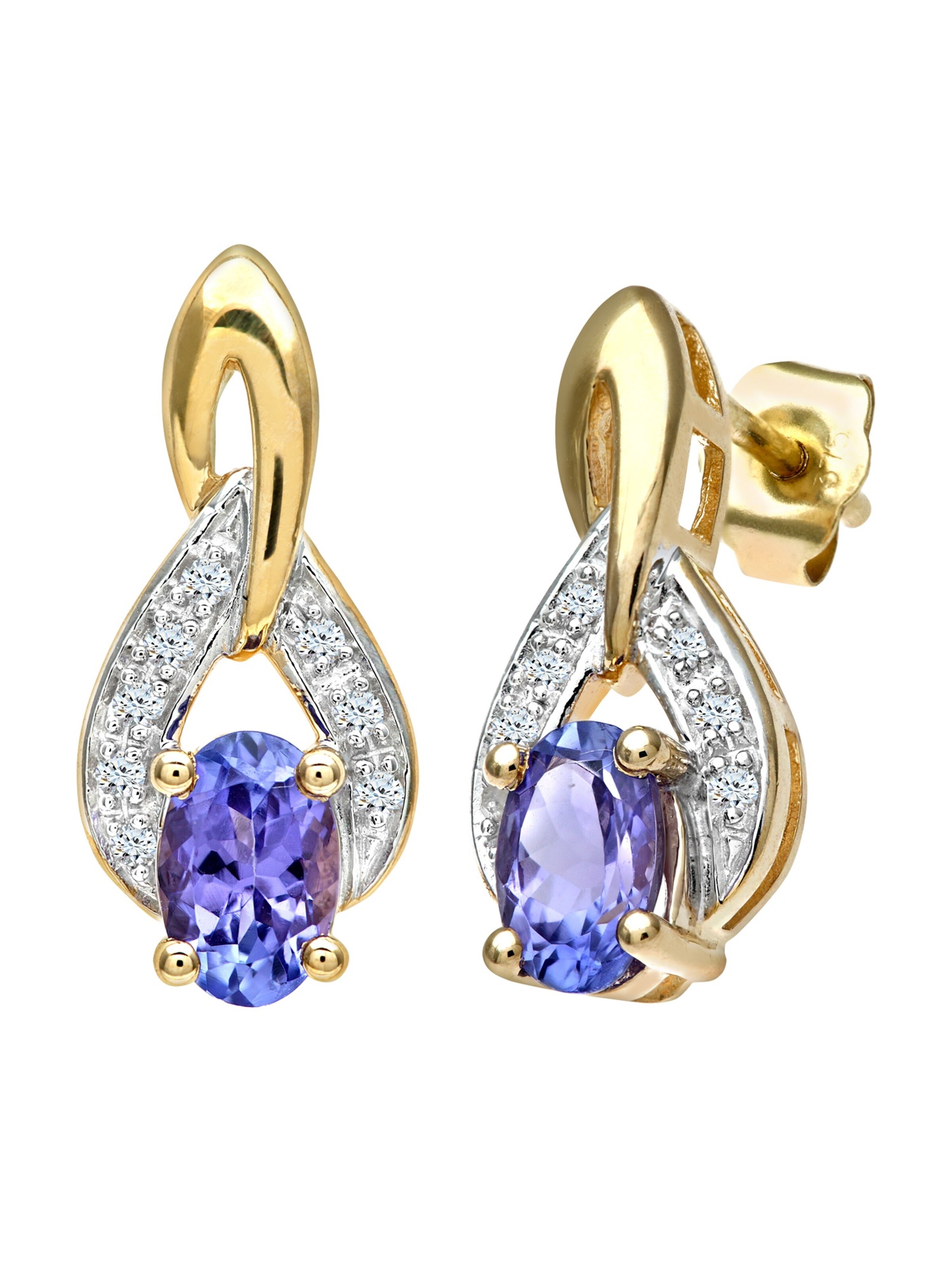 DIAMANT LETERNEL Ohrringe 'Ohrhänger aus 375 Gelbgold mit Diamant mit Tansanit'‌‌‌‌‌‌‌ in Mischfarben: Vorderseite