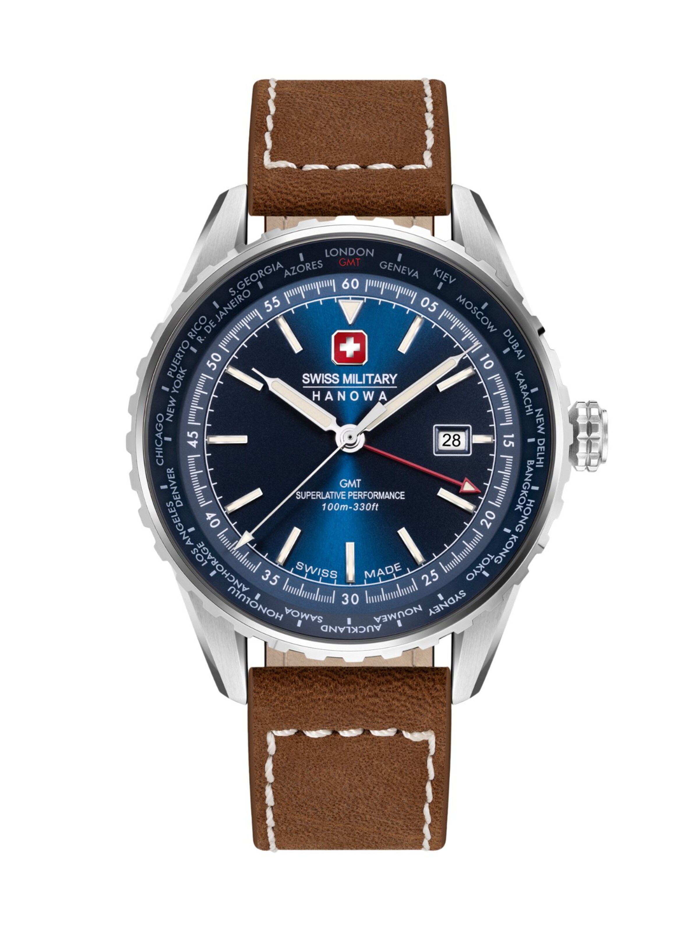 SWISS MILITARY HANOWA Uhr 'Afterburn Gmt' in navy / braun, Produktansicht