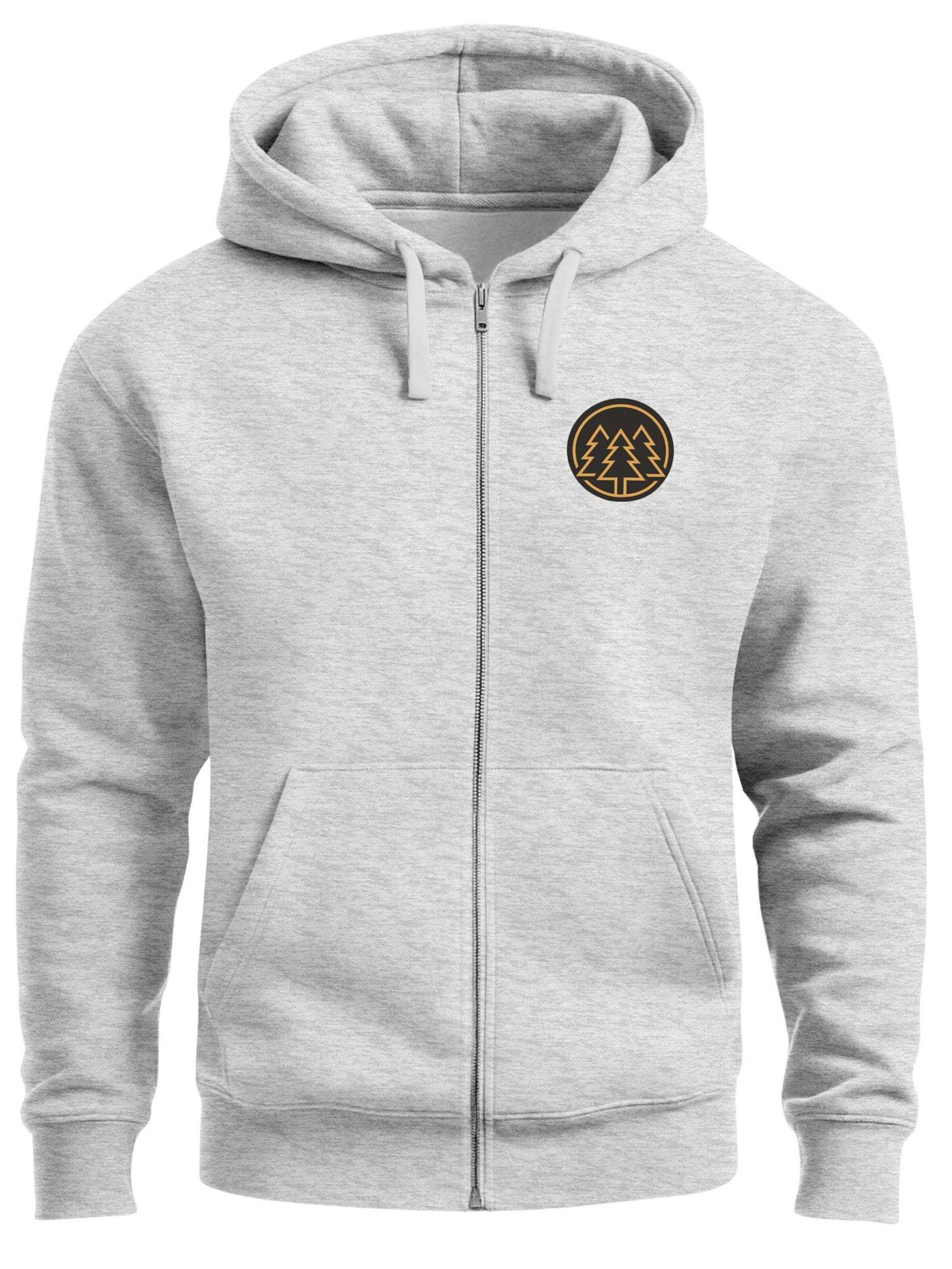 Neverless Zip-Up Hoodie 'Bäume Badge' in Grey: front
