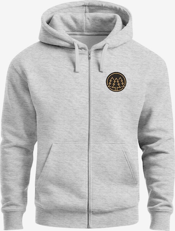 Neverless Sweatjacke 'Bäume Badge' in Grau: Vorderseite