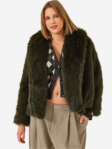Bianco Lucci Between-Season Jacket 'Kunstpelzmäntel' in Green: front