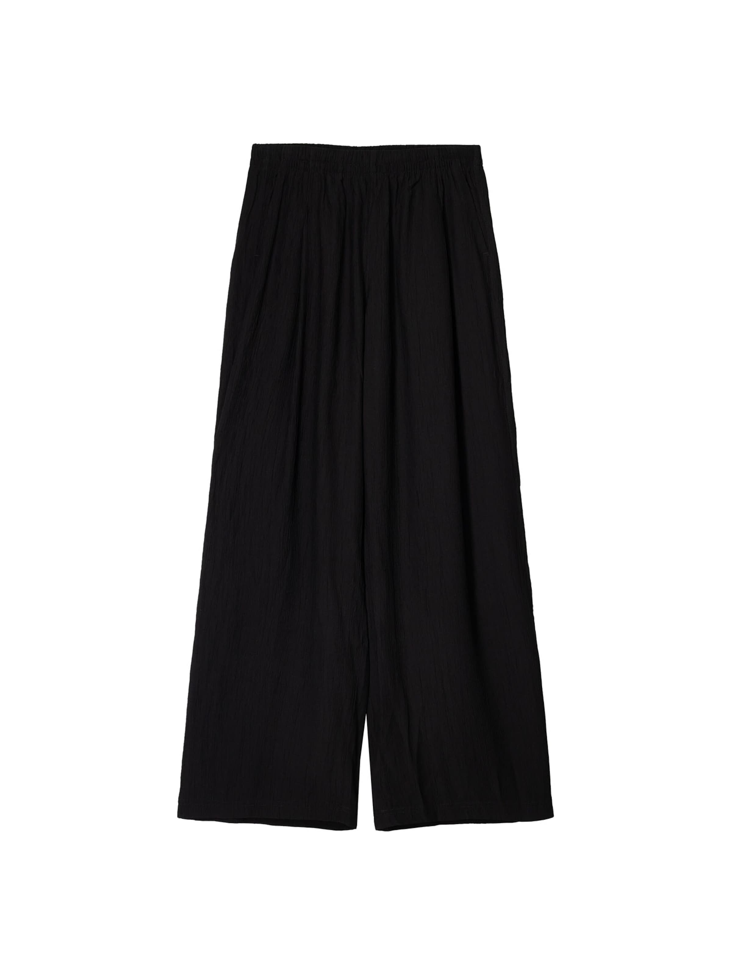 BershkaWide Leg/ Široke nogavice Hlače - crna boja: prednji dio