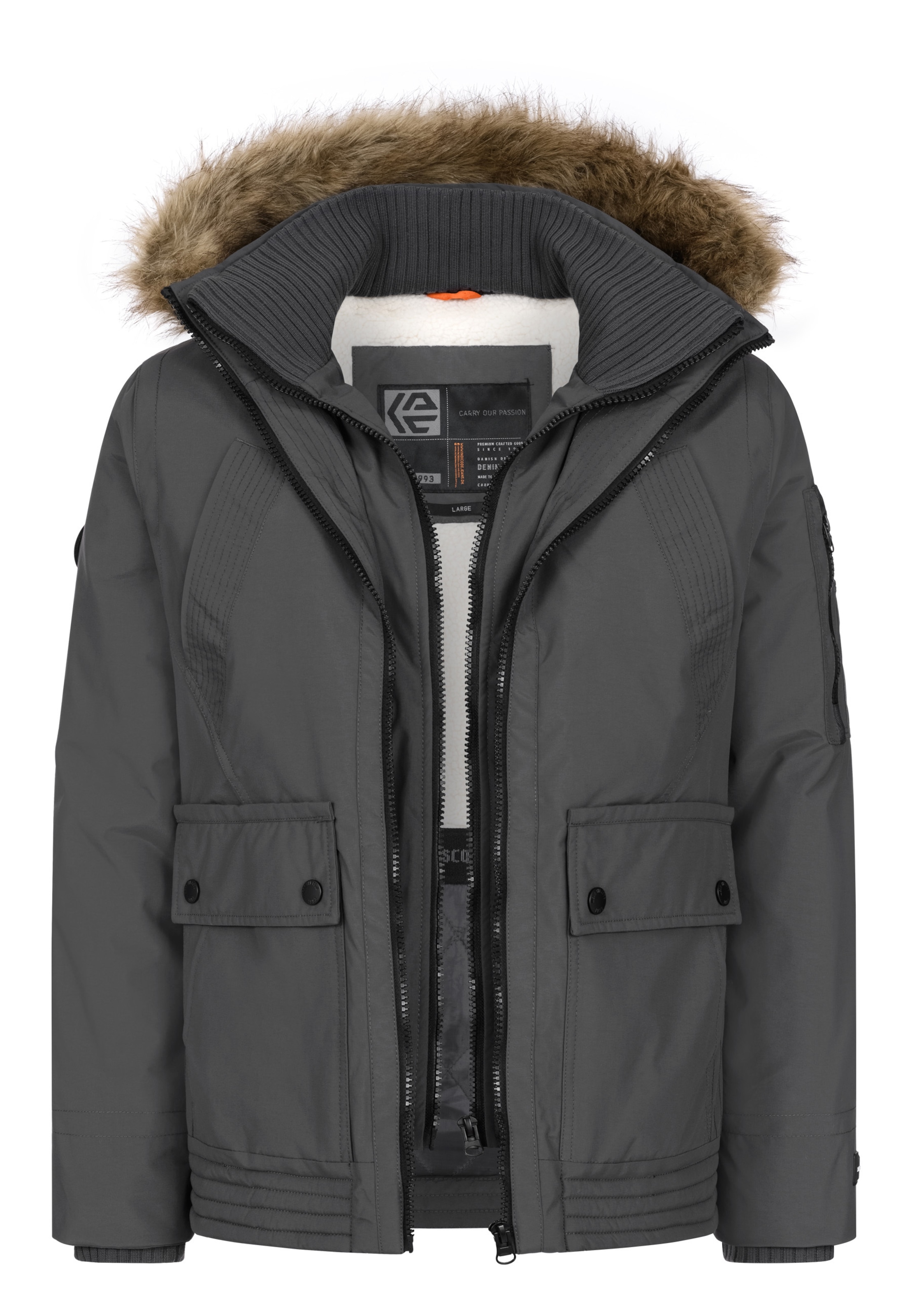 INDICODE JEANS Winter Jacket 'Mois' in Grey: front