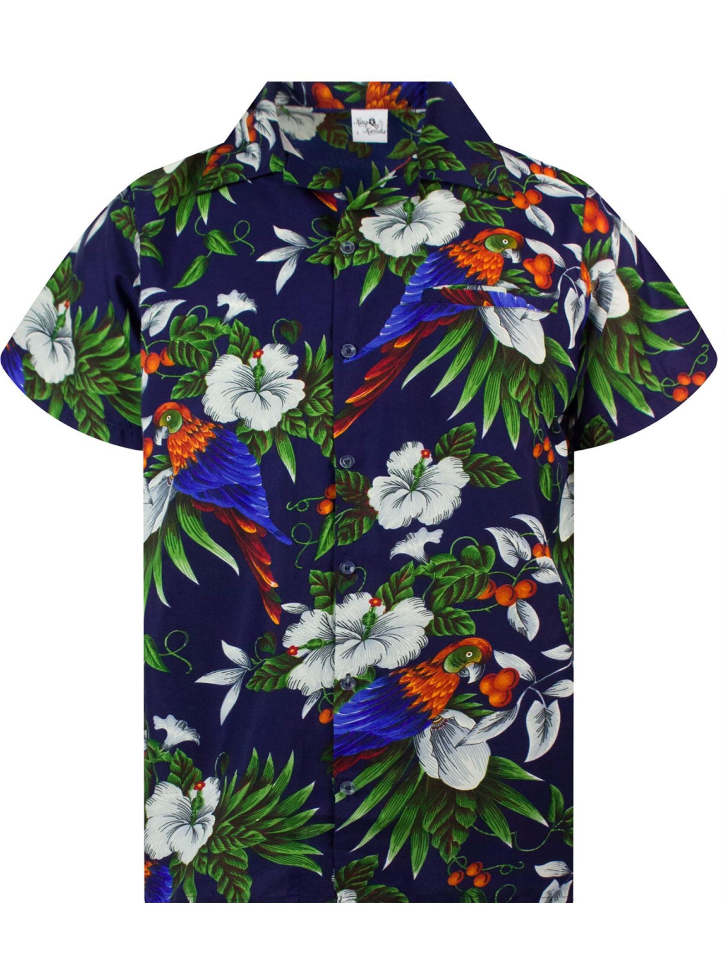 King Kameha Button Up Shirt 'Cherryparrot' in Blue: front