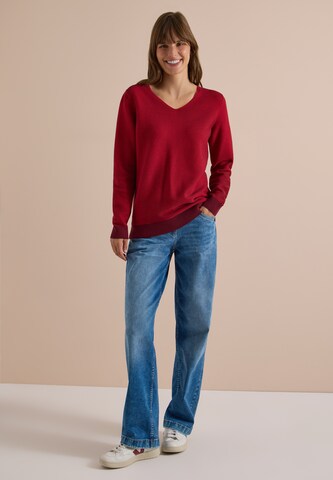 CECIL Pullover im Two-Tone-Look mit V-Neck in Rot